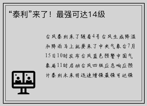 “泰利”来了！最强可达14级