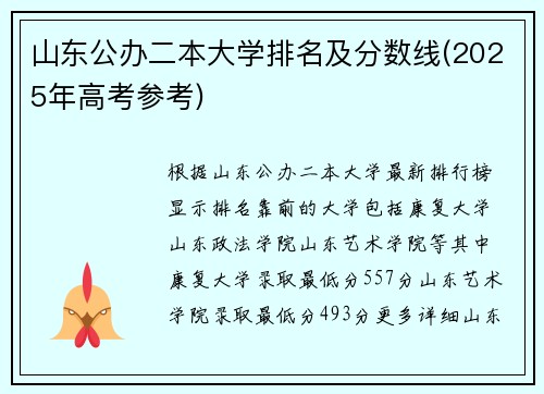 山东公办二本大学排名及分数线(2025年高考参考)