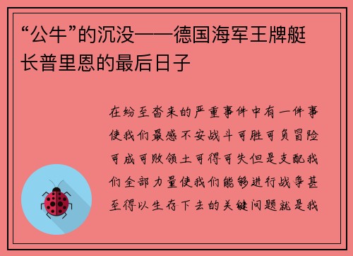 “公牛”的沉没——德国海军王牌艇长普里恩的最后日子