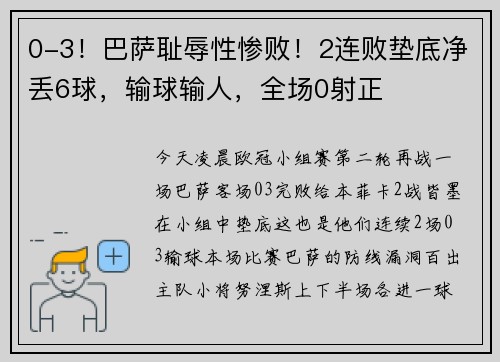0-3！巴萨耻辱性惨败！2连败垫底净丢6球，输球输人，全场0射正