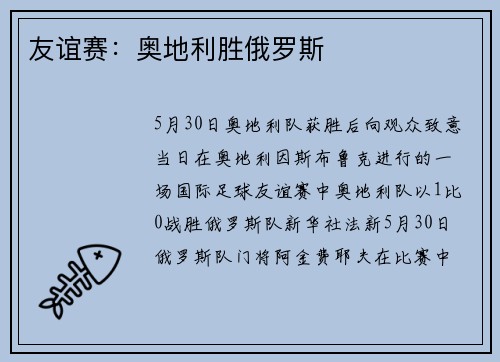 友谊赛：奥地利胜俄罗斯